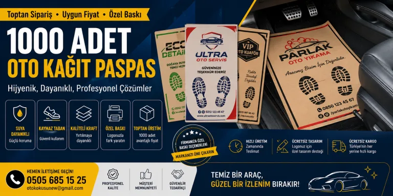 1000 adet baskılı ve logolu oto kağıt paspas